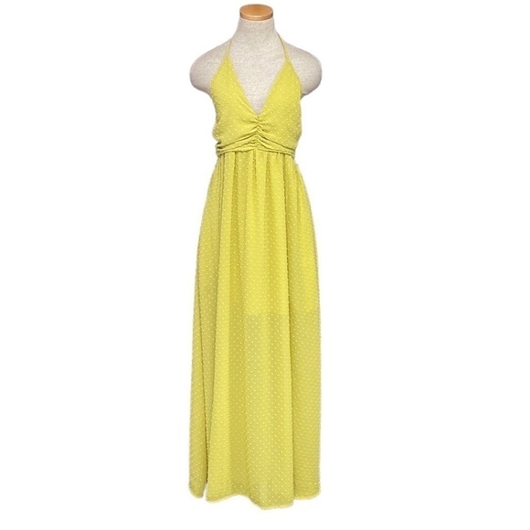 Wishlist Apparel Yellow Maxi Dress Halter Dots Medium - Picture 1 of 15